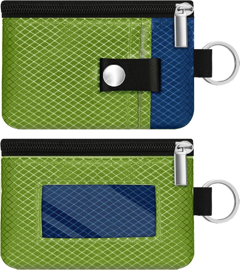 CCUMI Minimalist RFID Blocking Small Wallet with ID Window,WaterResistant Zip Id Case Wallet with Lanyard Keychain for Cards,Cash,Travel,Women,Men (Olive Green/Electric Blue) - Image 3